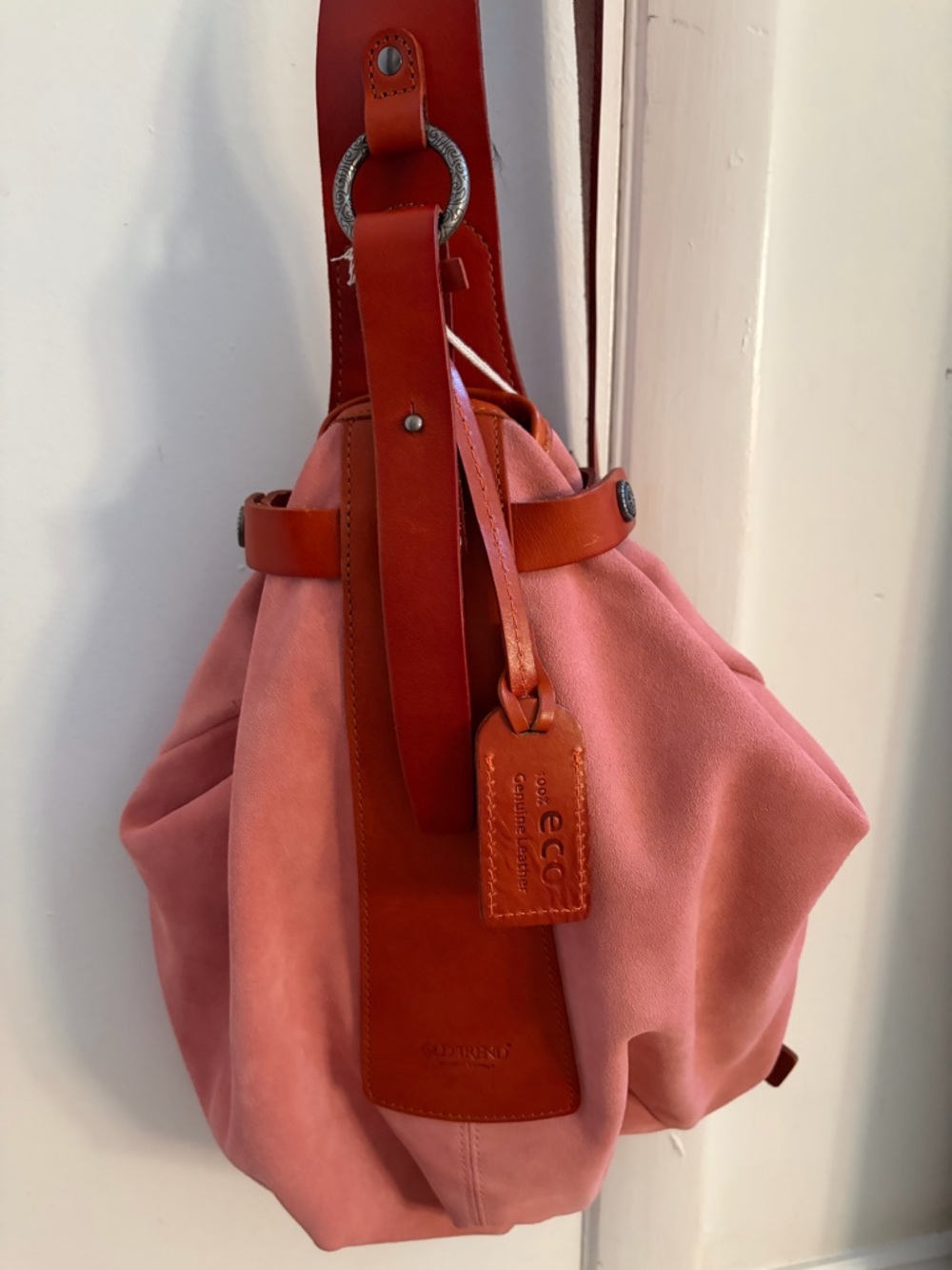 Old Trend Modern Vintage    Pink Suede Hobo with Burnt Orange Leather Trim